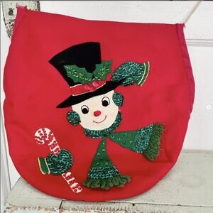 Vintage Christmas Frosty Snowman Bead Sequin Felt Toilet Seat Cover Wall Hanging